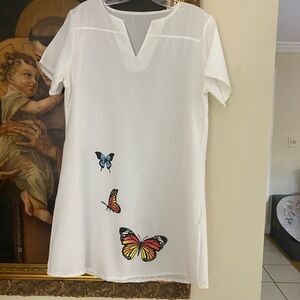 White Dress with Butterfly Design